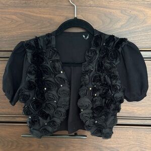 Black Floral Embellished Bolero Jacket, XS